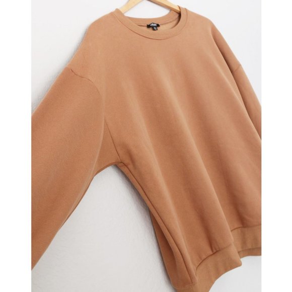 NEW Miss Lola Unisex XXL Cozy Feel Oversize Fleece Sweatshirt Pullover Tan Latte - Picture 6 of 13